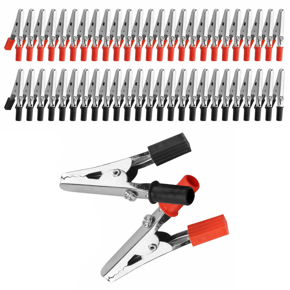 50Pcs Electrical Test Clamps Alligator Clips Red & Black Handles