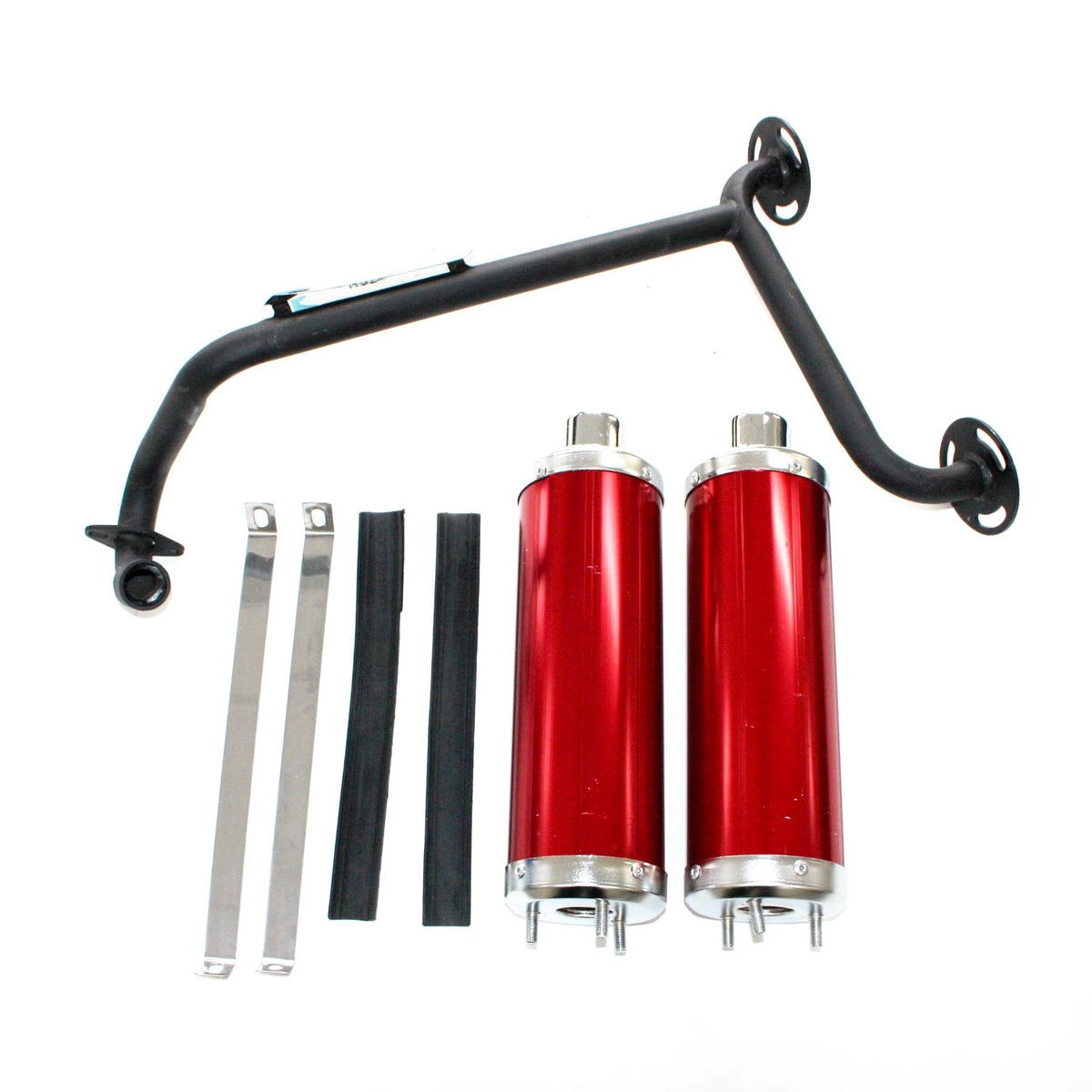 Twin Exhaust Pipe + Red Alloy Mufflers for 110cc Dinosaur Quad ATV (N/A)