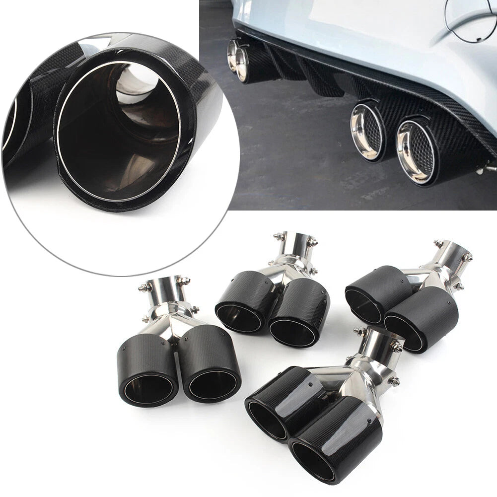 Car 101mm Carbon Fiber Muffler Tip Y Shape Outlet Universal Exit Exhaust Pipe