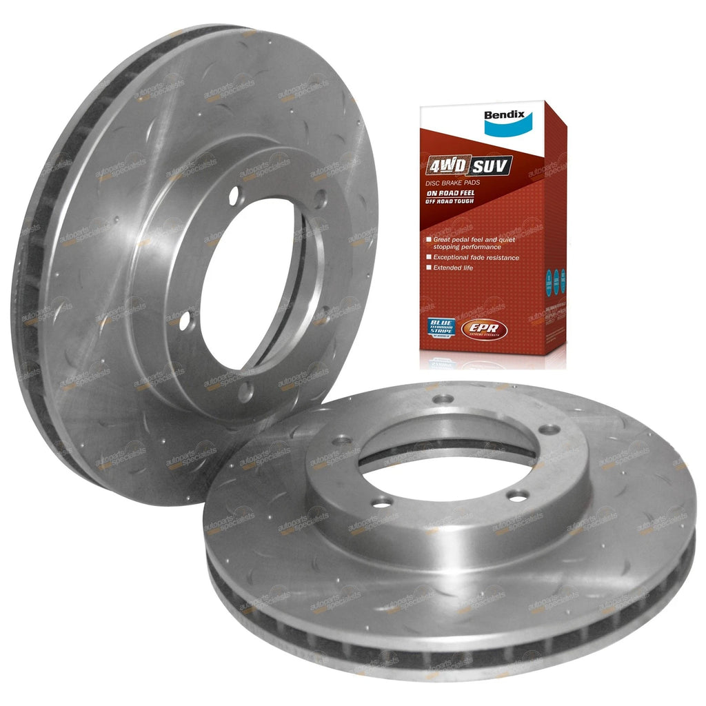 Front Drilled & Slotted Disc Rotors + Bendix Pads for Landcruiser 76-79