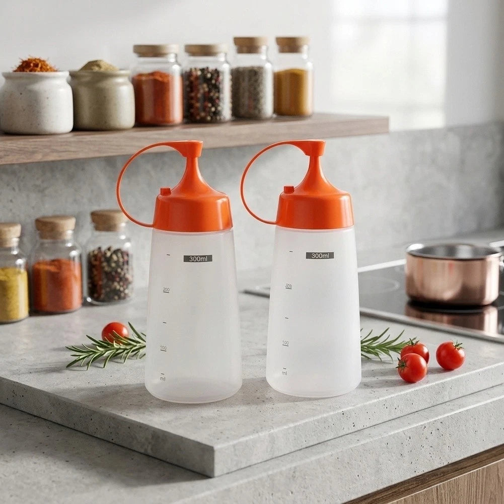 2X Squeeze Bottles for Condiments 300/550ml with Nozzle