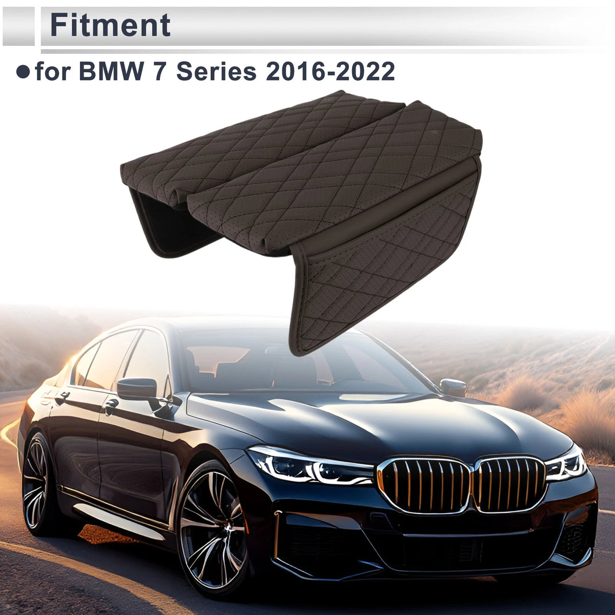 Center Console Cover with Storage Bag for BMW 7 Series (2016–2022) Deep Brown