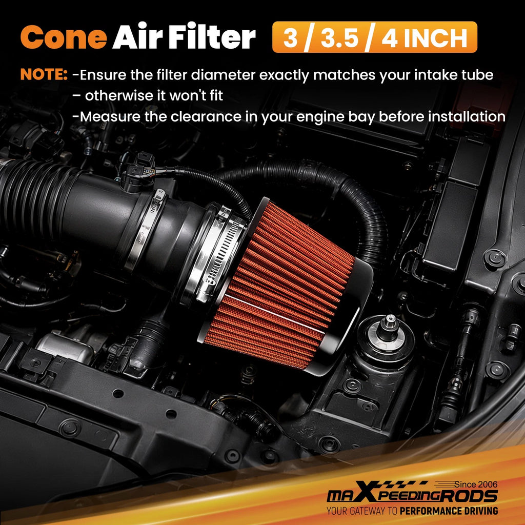 Air Filter Cone for Universal Intake (3/3.5/4 Inch) - High Flow Reusable