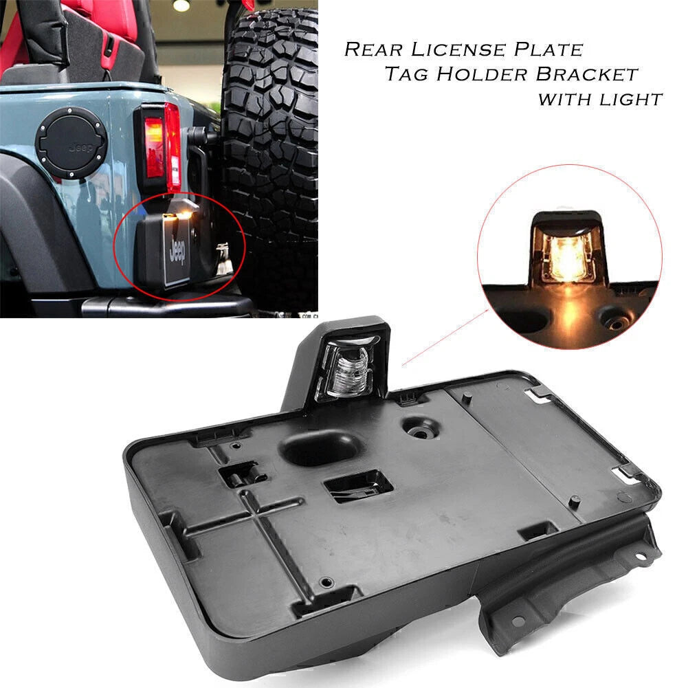 Rear License Plate Mount Bracket w/ LED Light for Jeep Wrangler (2007–2015)