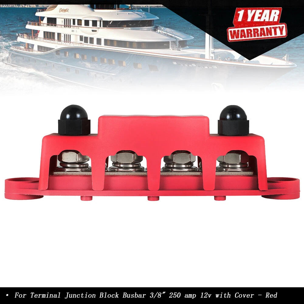 4 Way Terminal Junction Block Busbar for 12V Systems (250 Amp)