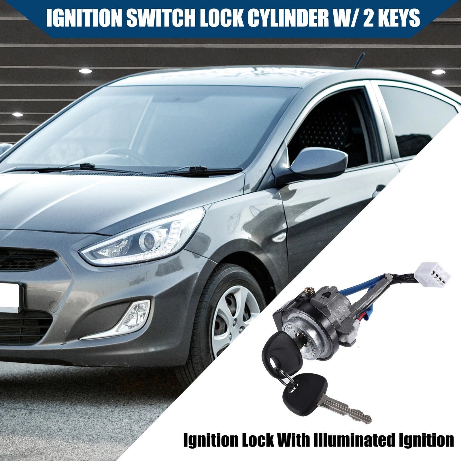 Ignition Switch Lock Cylinder Replacement with 2 Keys for Hyundai Elantra (2011–2016)