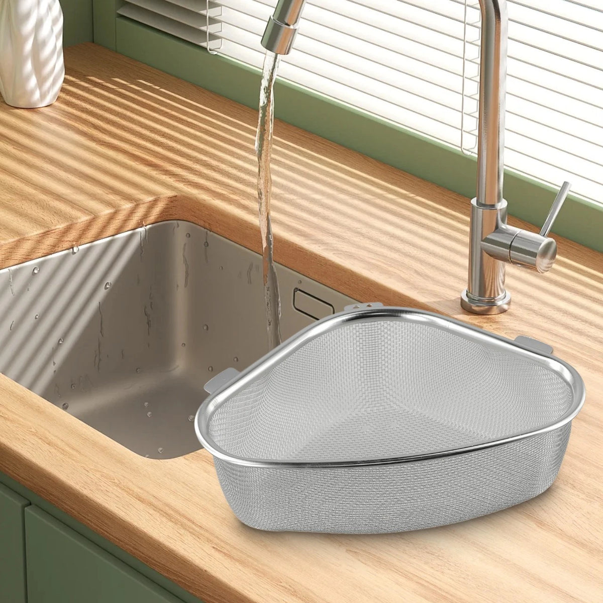 Stainless Steel Sink Strainer for Corner Placement