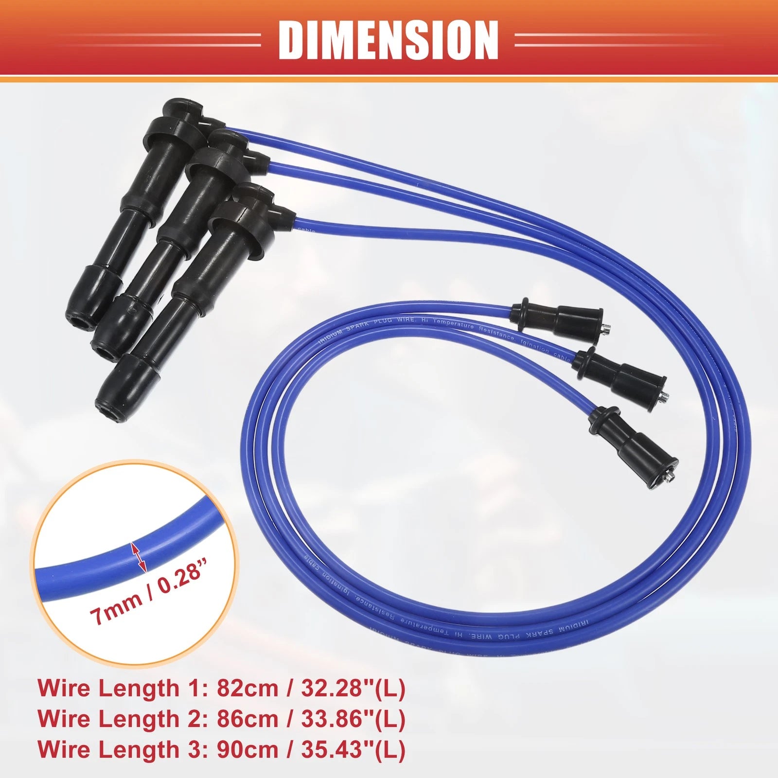 3pc Spark Plug Wire Ignition Coil Cable for Hyundai Santa Fe (2003–2006)