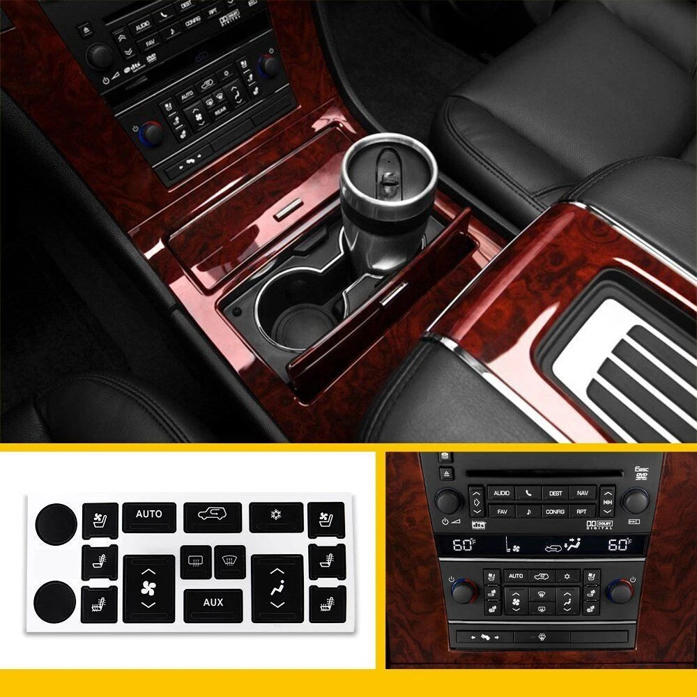 A/C Climate Control Button Repair Decals for Cadillac Escalade (2007–2014) Matte Black