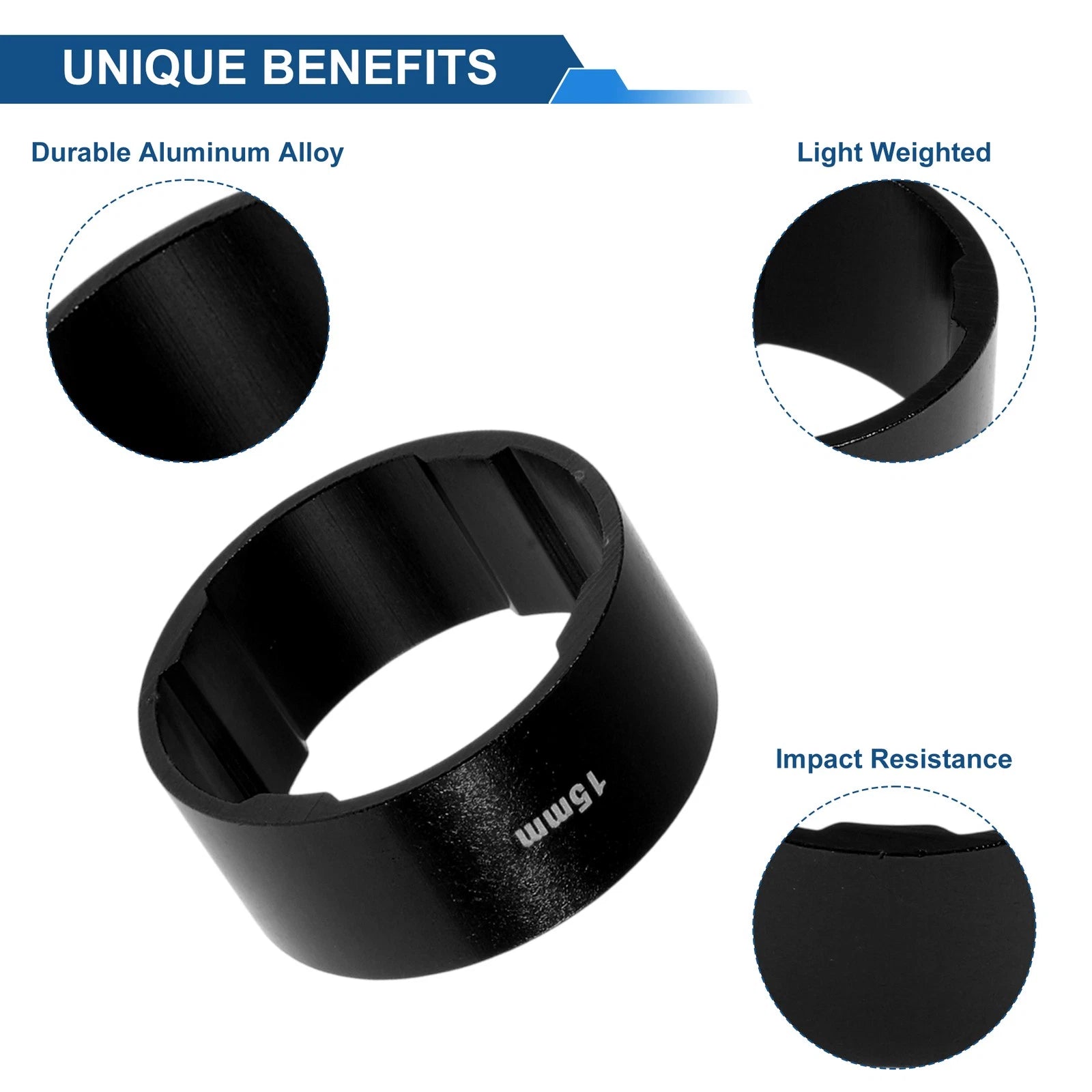 Bicycle Headset Spacers 15mm 28.6mm 1-1/8 Black Aluminum 10 Pack