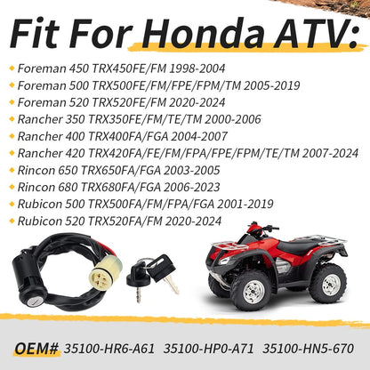 Ignition Switch with 2 Keys for Honda Foreman Rancher Rincon (2000–2023) 35100-HN5-670
