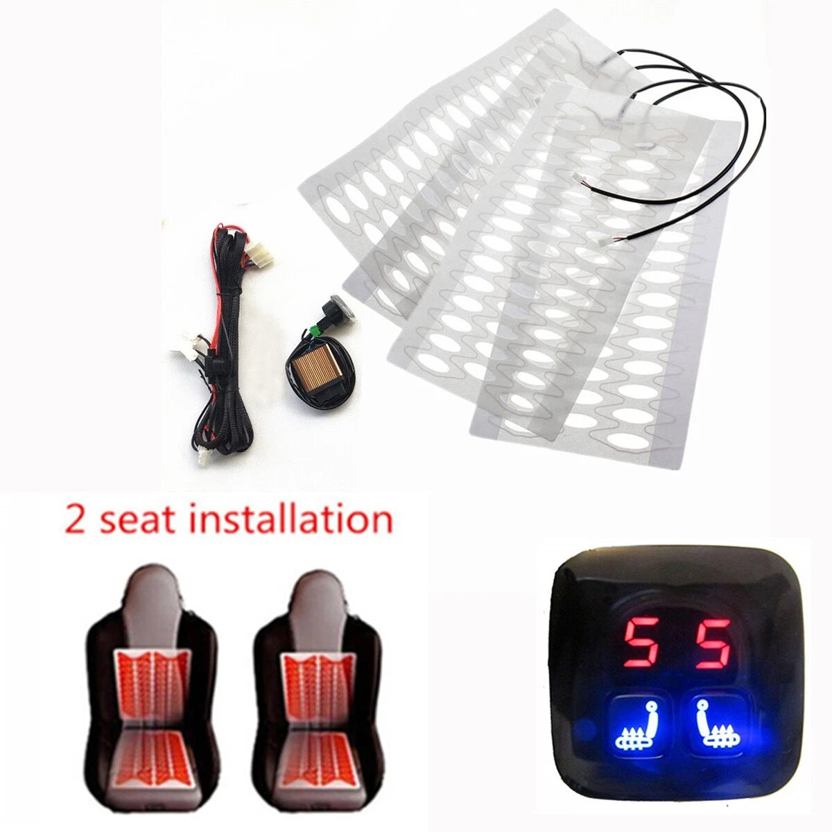 2X Heated Car Seat Pads for SUV (Carbon Fiber, 5-Level Switch)
