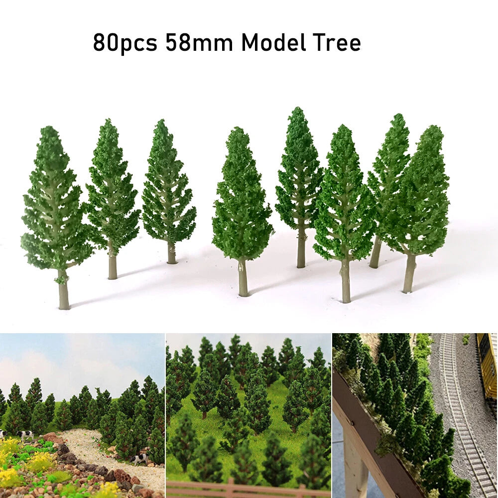 80Pcs Miniature Pine Trees for Train Railroad Landscape Layout (N/A)