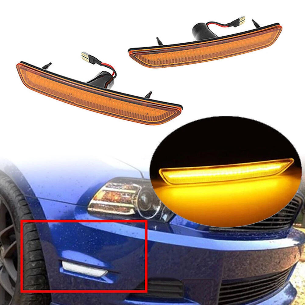 2X LED Front Side Marker Shell + Light Lamp for Ford Mustang (2010–2014)