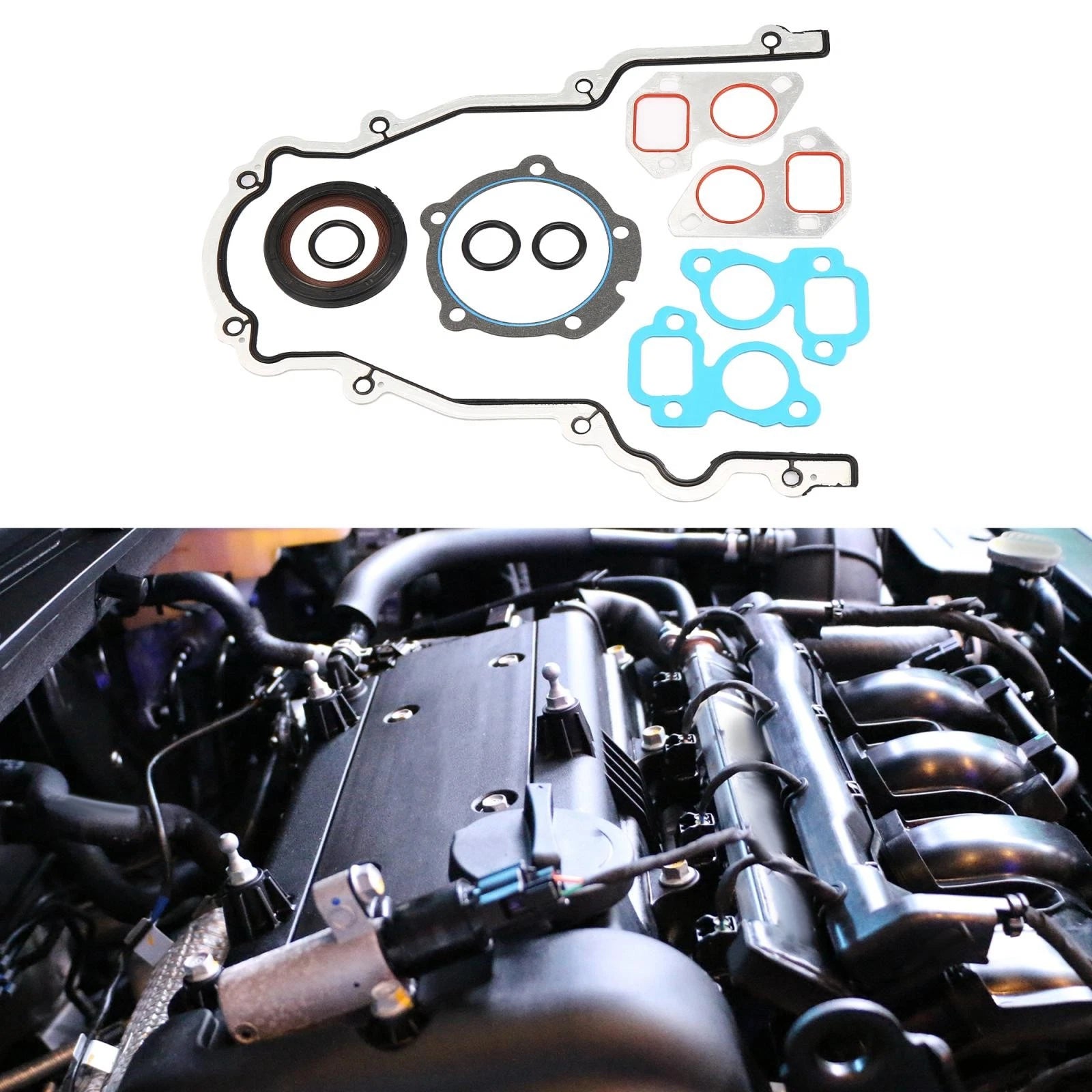 Engine Timing Cover Seal Gasket Set Replacement for GM 4.8L 5.3L (1999–2010)