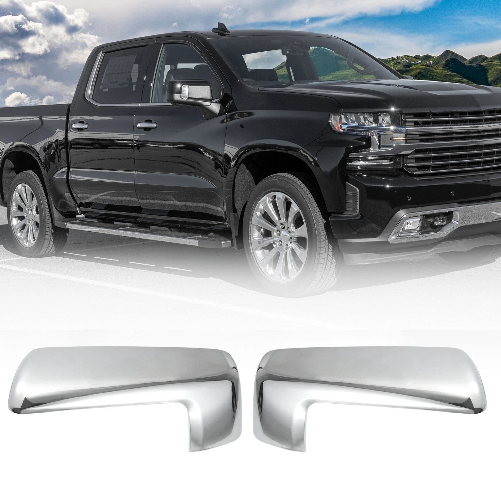 Door Mirror Cover Pair Chrome Plated for Chevy Silverado 1500 GMC (2014–2018)