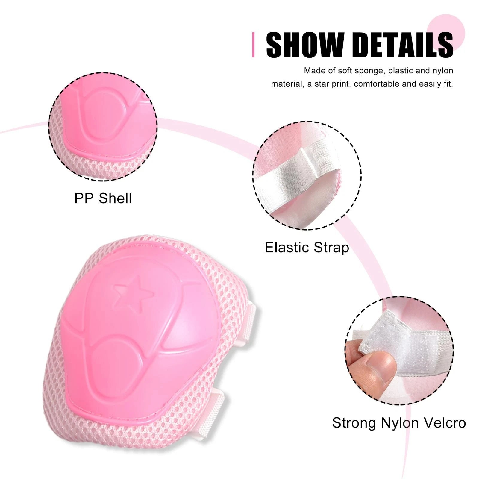 Elastic Closure Protective Gear Set Knee Elbow for Pink Bicycle 6 Piece (2011–2018)