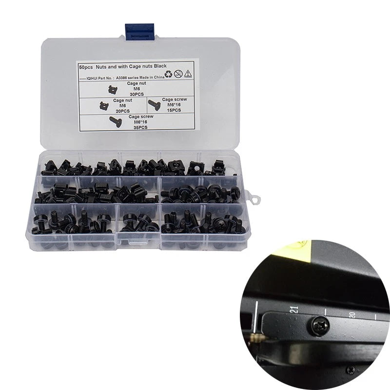 50PCS M6x16mm Rack Mount Cage Nuts Screws for Server Shelf Cabinets