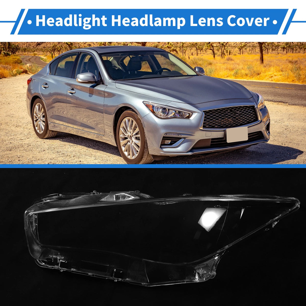 1 Pcs Headlight Lens Cover for Infiniti Q50 (2014–2021) PC Clear