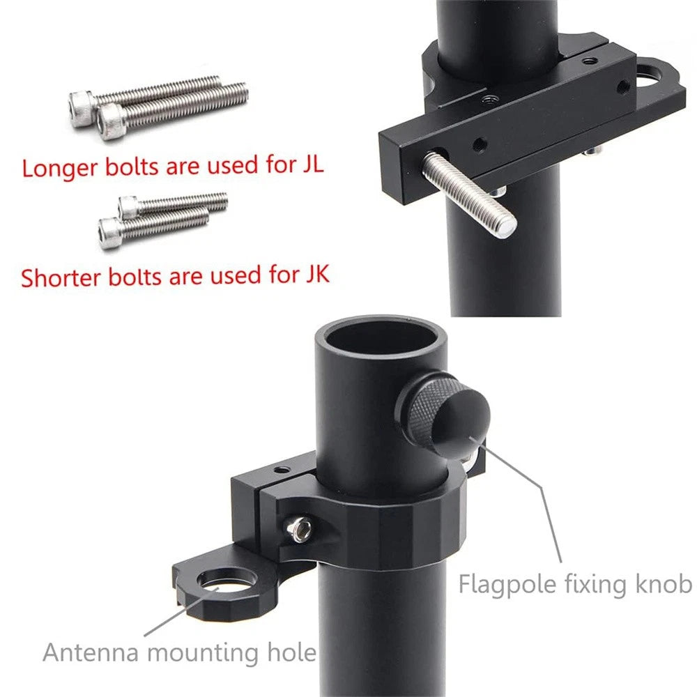 Multi-Function Tailgate Flag Pole Holder Antenna Base Kit for Jeep Wrangler (2007–2023)