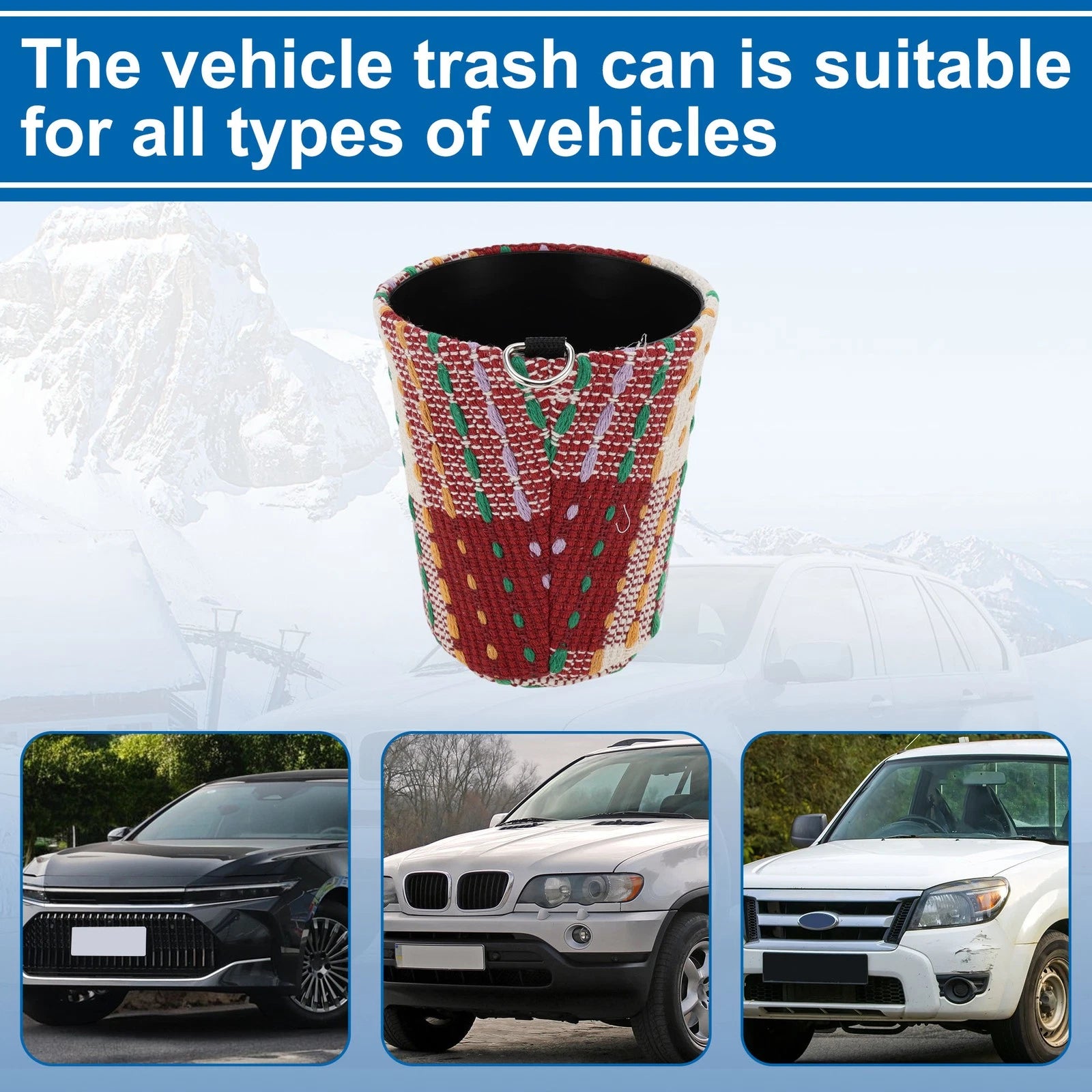 Oval Fabric Garbage Bag for Universal Car (1 Pc) - Red