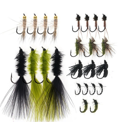 24-Piece Fly Lure Pack for Trout - Hand Tied Dry & Wet Streamer Flies