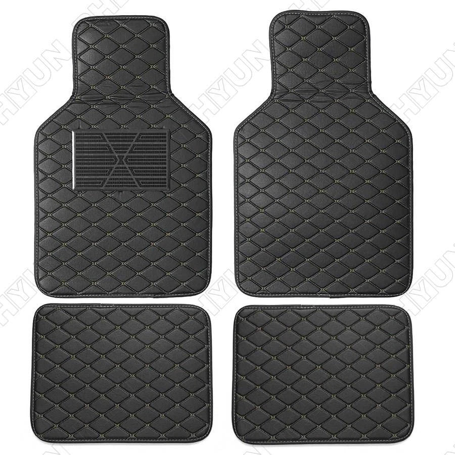 Set of 4 Black PU Leather Floor Mats for Various Vehicles
