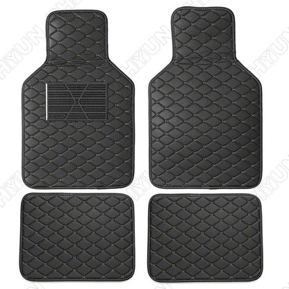 Set of 4 Black PU Leather Floor Mats for Various Vehicles