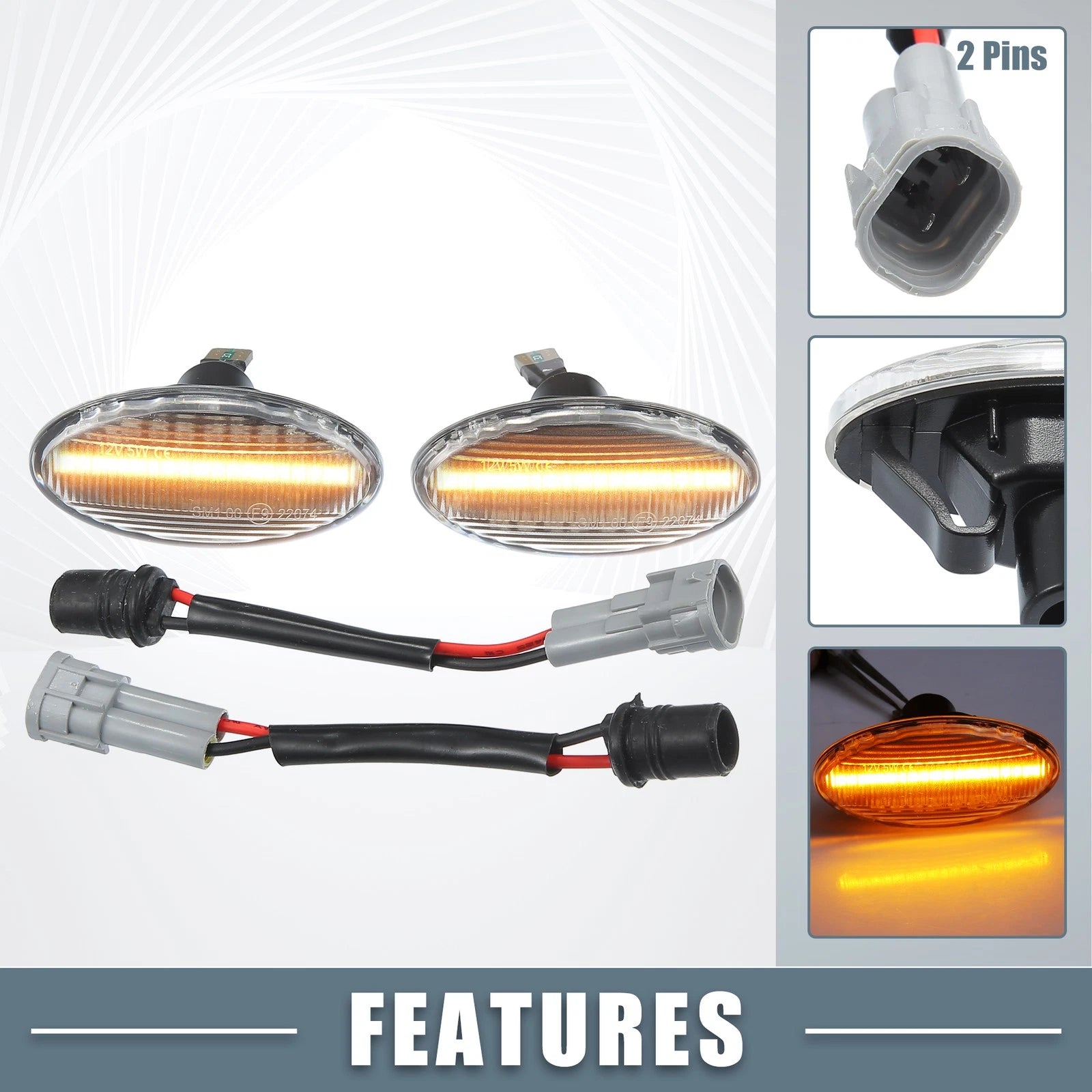 LED Side Marker Amber Light Replacement for Mazda 3 (2004–2009) Clear 1 Pair