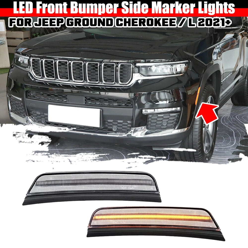 2X Clear Amber LED Front Side Marker Lights for Jeep Grand Cherokee (2021–2026)