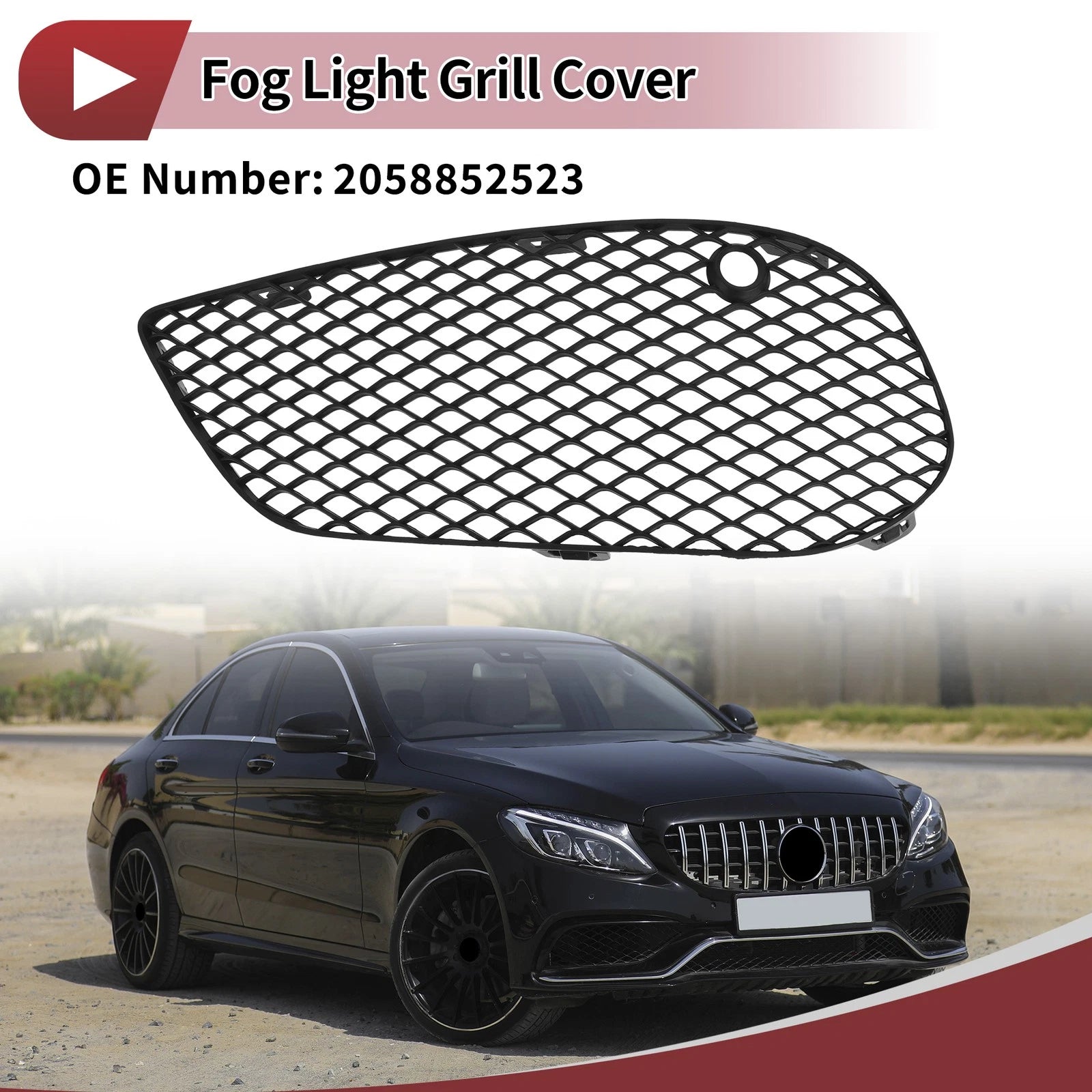 Front Left Fog Light Grill Replacement for Mercedes-Benz C350e (2016–2018)