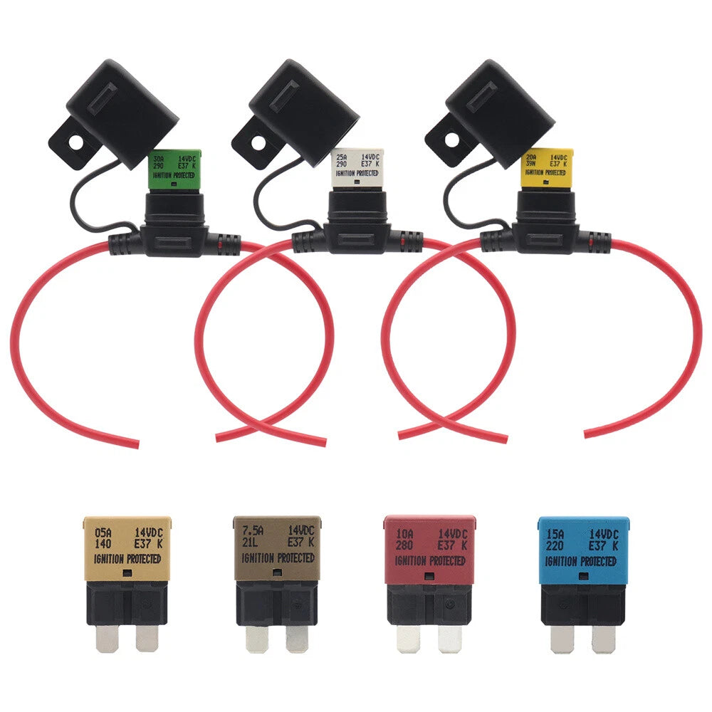12V Auto Reset Circuit Breaker with Fuse Holder Kit for Universal Applications