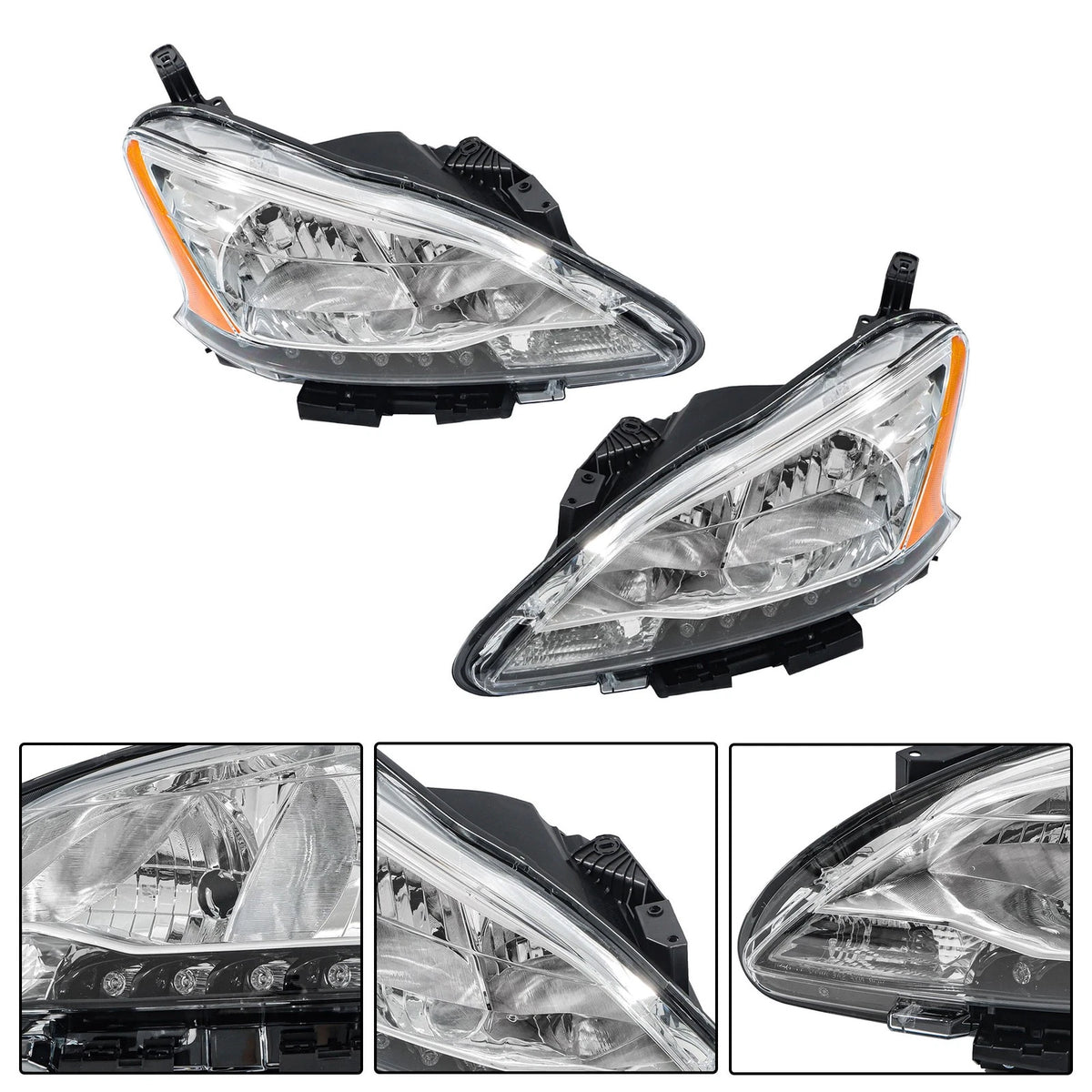 Headlight Assembly Set of 2 for Nissan Sentra (2013–2015) Halogen LED DRL