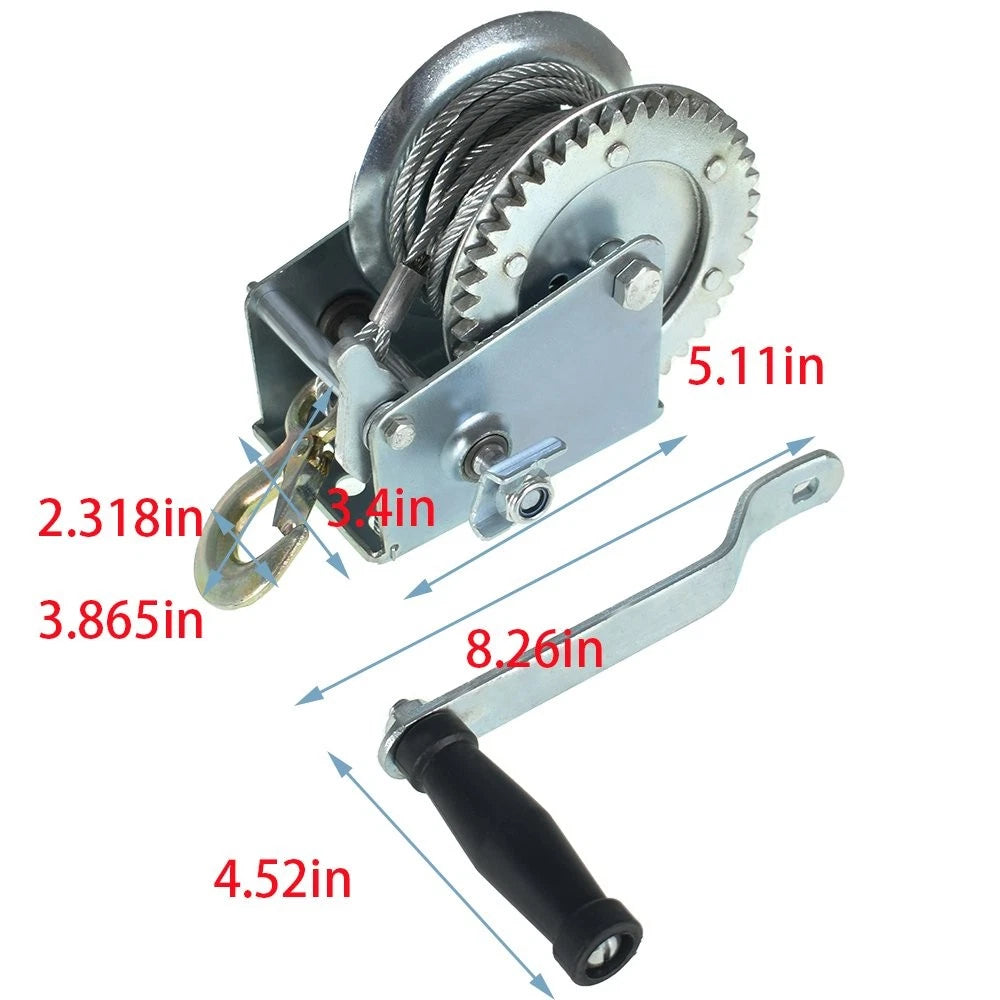 1600lbs Hand Winch for Boat (Manual, 10m Cable)