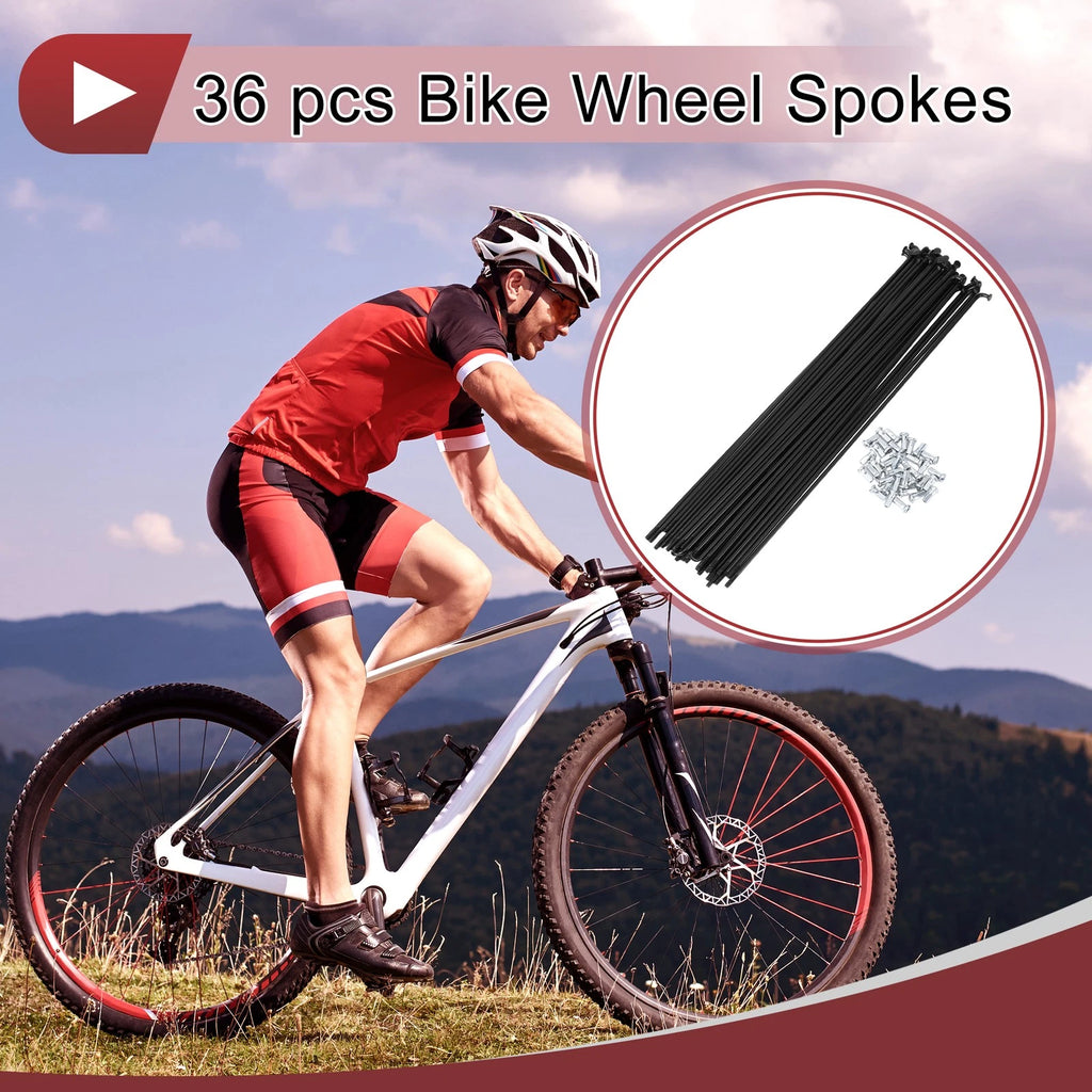 Set 36 Bicycle Spokes 245mm 45 Steel Black for 12G Wheels (—)