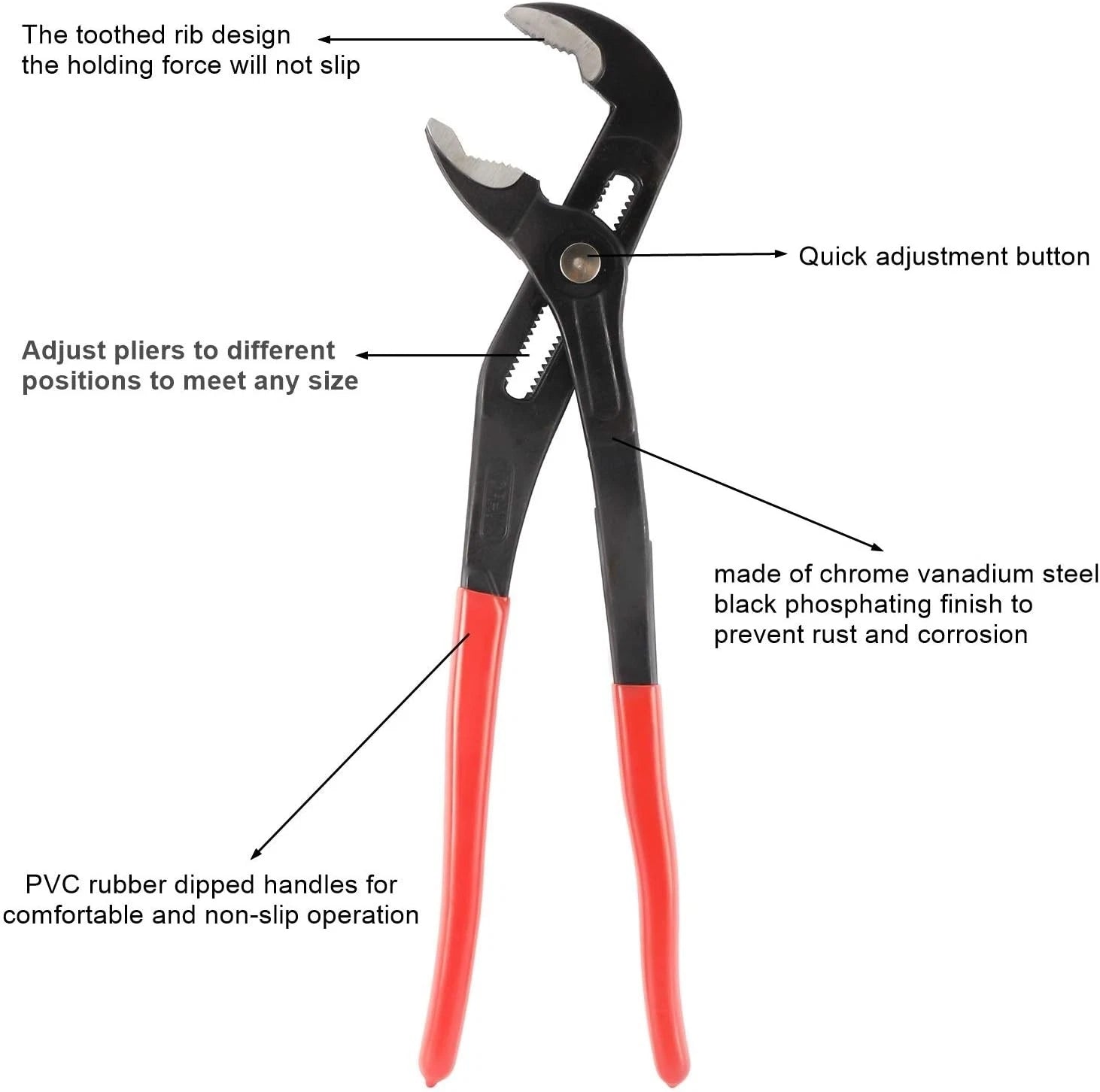3 Pack Water Pump Pliers Set - 16in, 10in, 7in Channel Lock Pliers