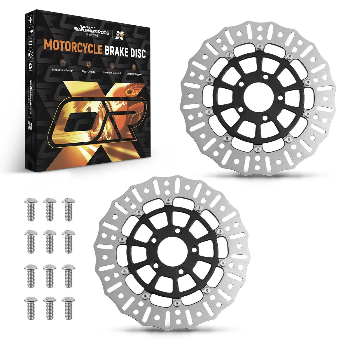 2X Black Front Rotor Disc for Harley-Davidson Road King (2008–2021) 299mm