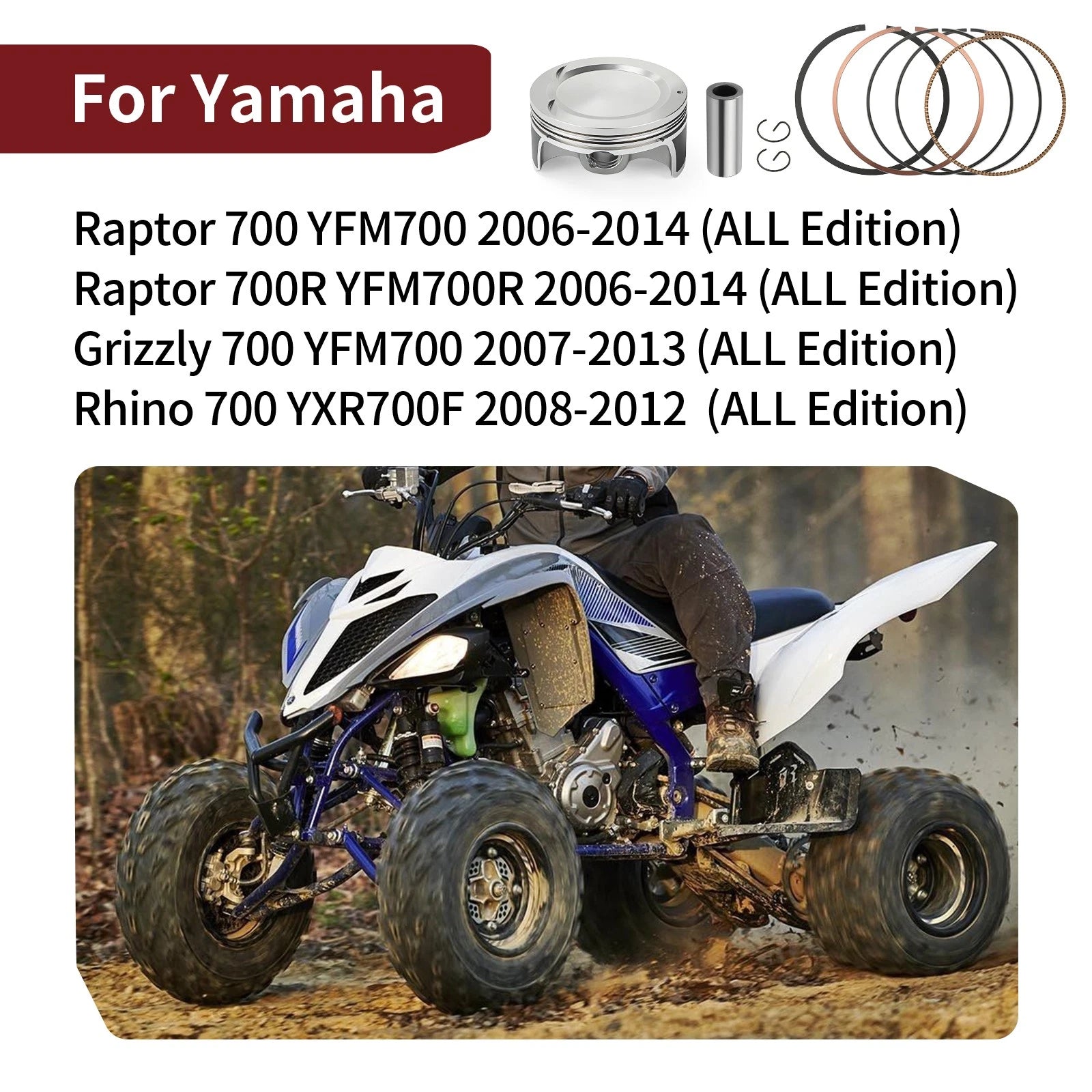 102mm STD Forged Piston & Rings Kit for Yamaha Grizzly Rhino Raptor 700 (2007–2014)