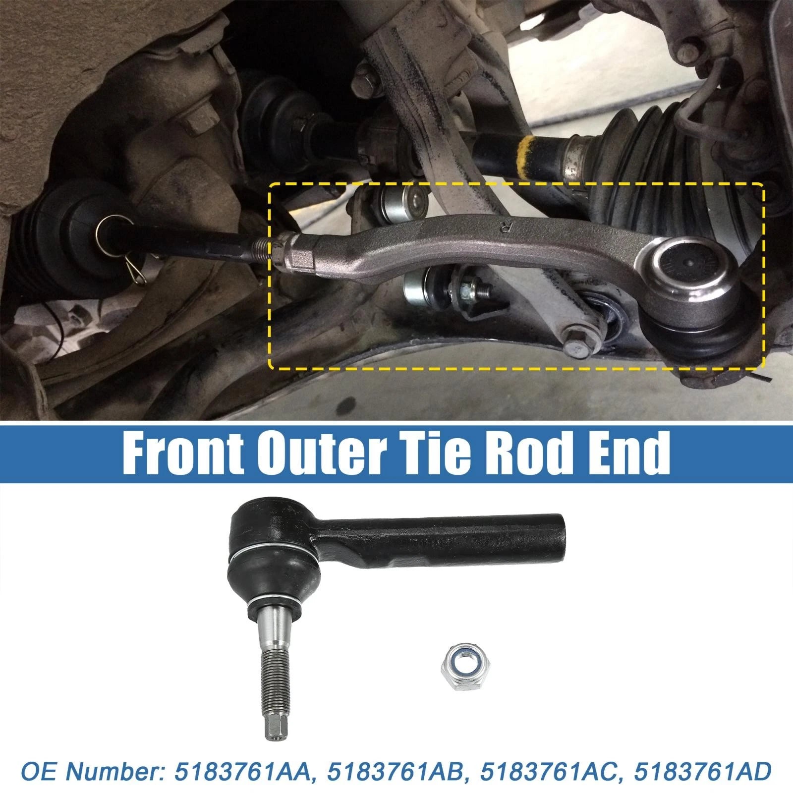 2PCS Front Inner Outer Tie Rod End Replacement for Dodge Chrysler Jeep (2011–2020)