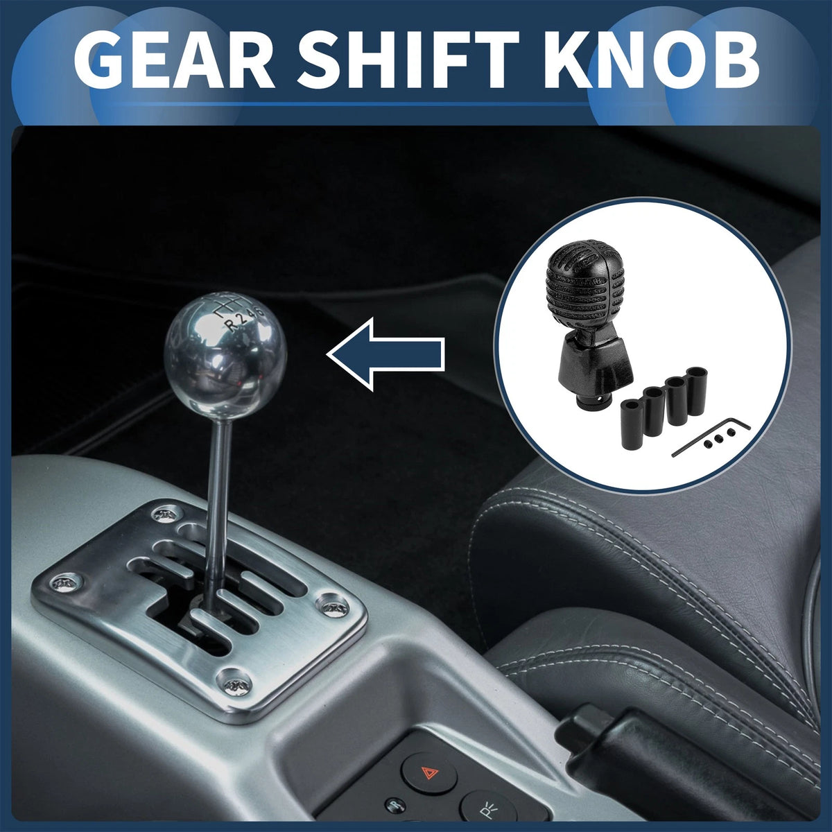 Shift Knob for Universal Fit (12cm) with 4 Adapters - Resin Black Set of 1