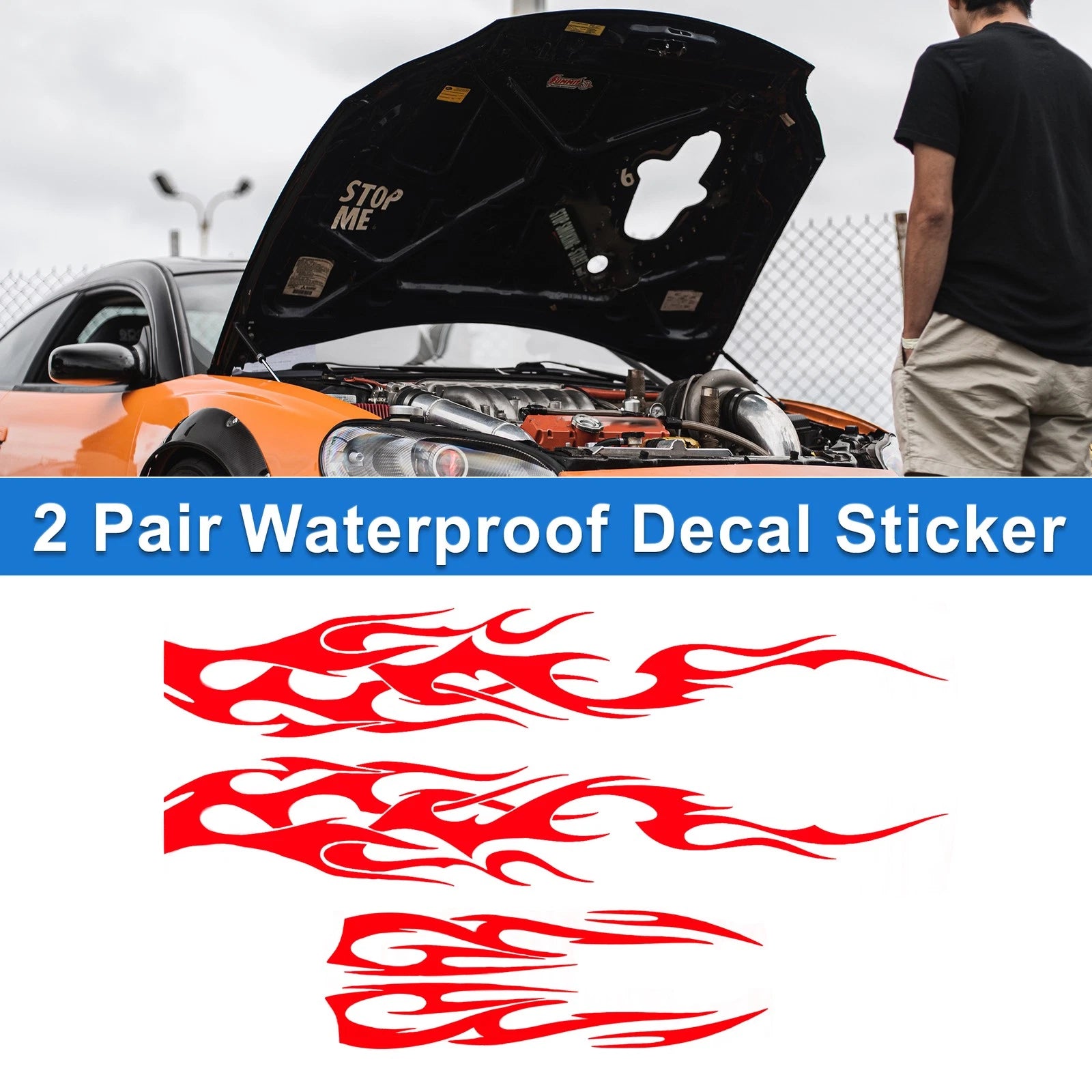 2 Pair Waterproof Red Flame Pattern Car Bumper Sticker Decal