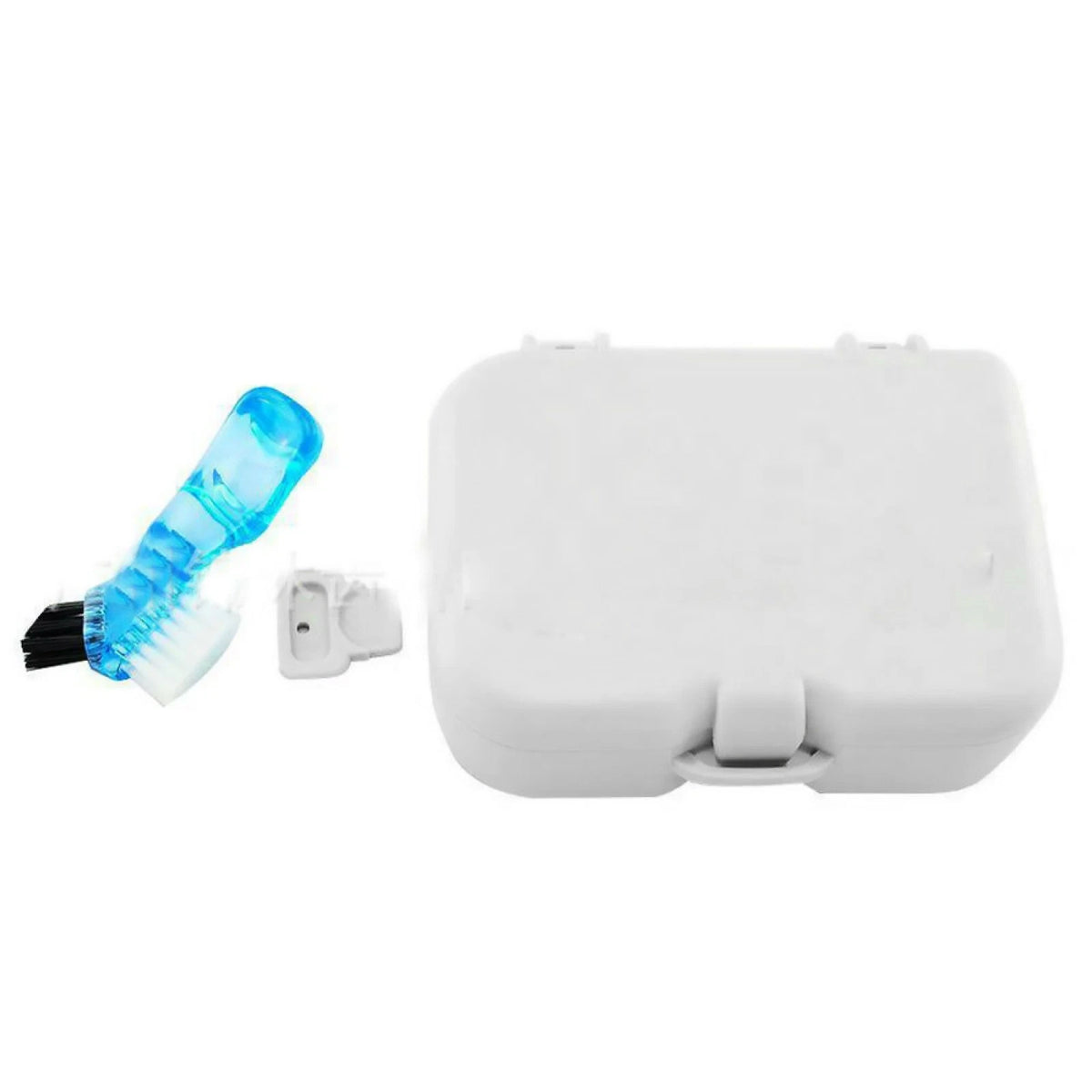 Denture Storage Case with Mirror & Cleaning Brush for False Teeth