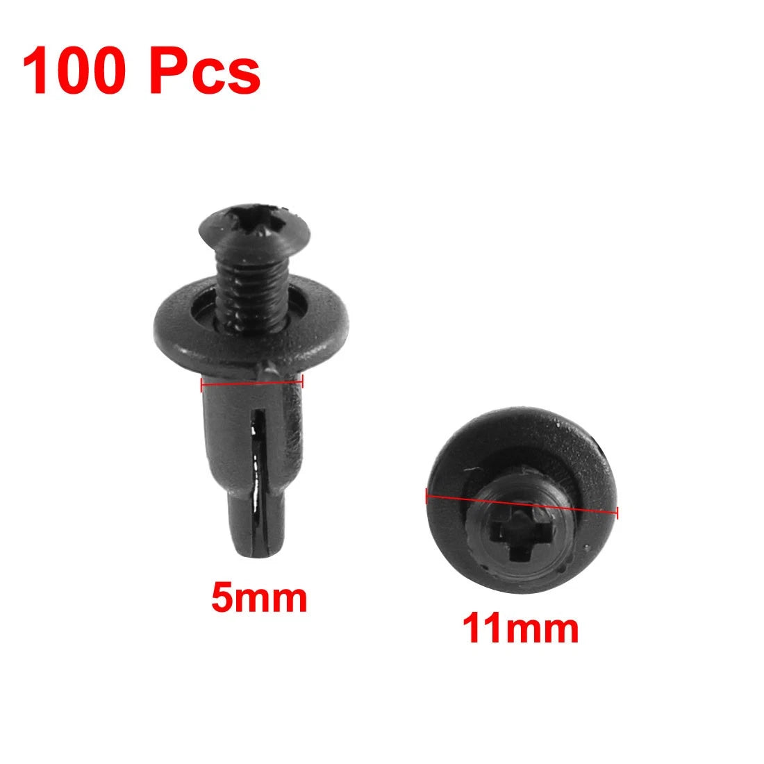 100 Pcs 11mm x 5mm Black Plastic Rivet Clips for Bumper Trim Panel