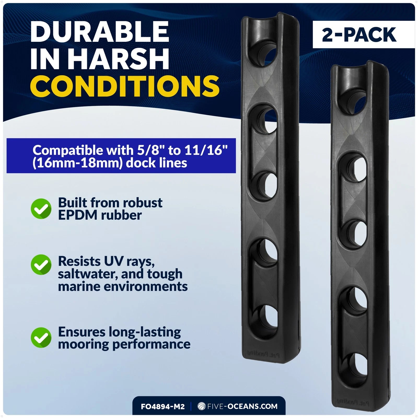 2-Pack Rubber Mooring for Dock Lines 5/8" to 11/16"