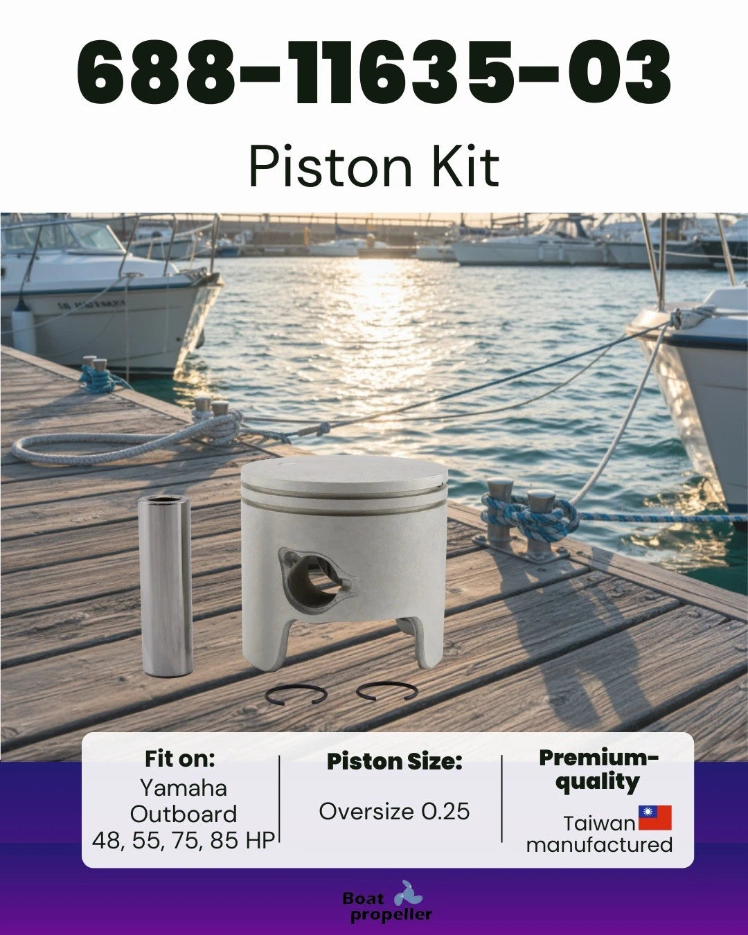 Piston Kit 0.25 for Yamaha Outboard 48-85 HP (1980–1985) 688-11635-03