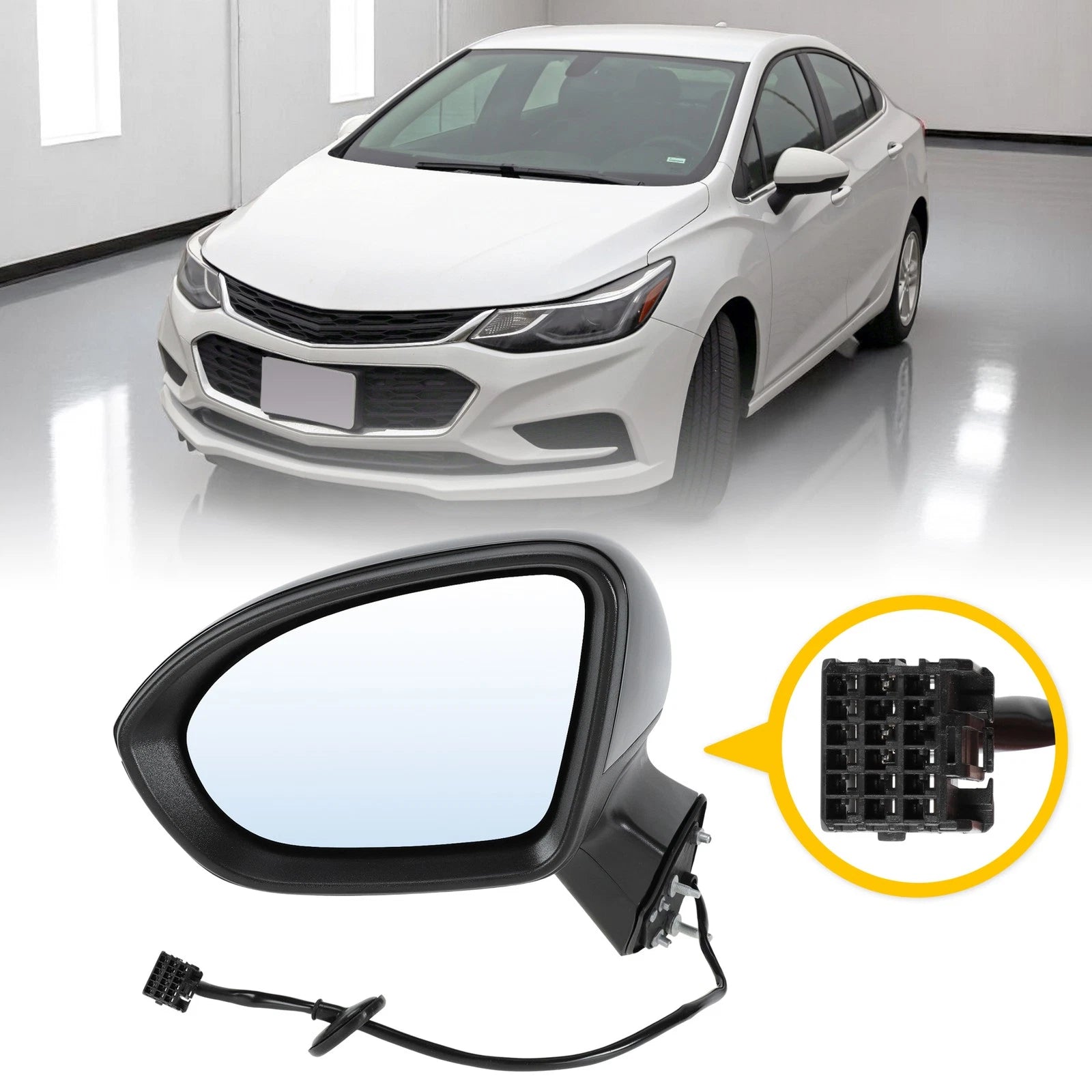 3Pin Left Side Door Mirror Black Replacement for Chevy Cruze (2016–2019)