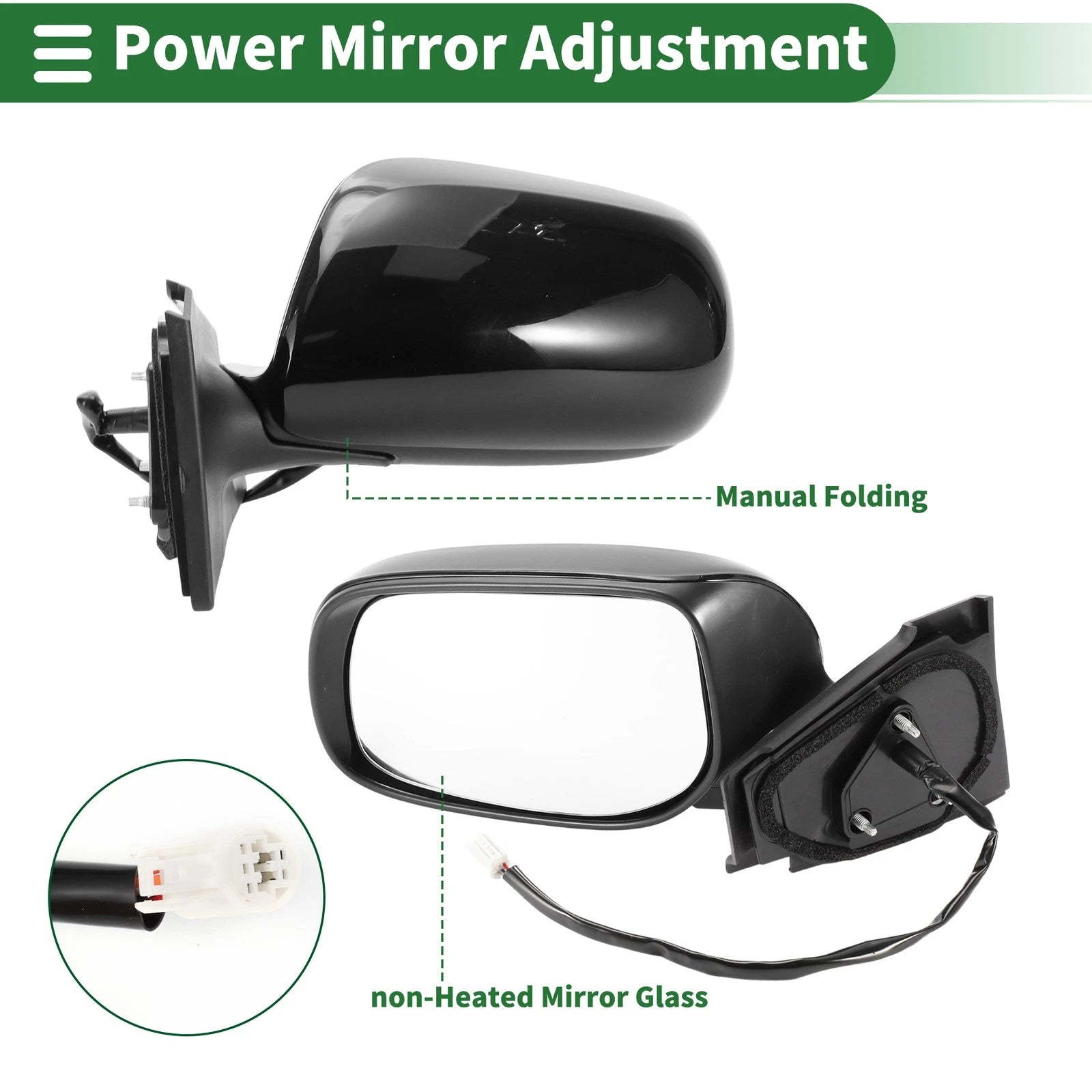 Left Side Door Mirror for Toyota Yaris Hatchback Manual Folding Gloss Black (2012–2020)