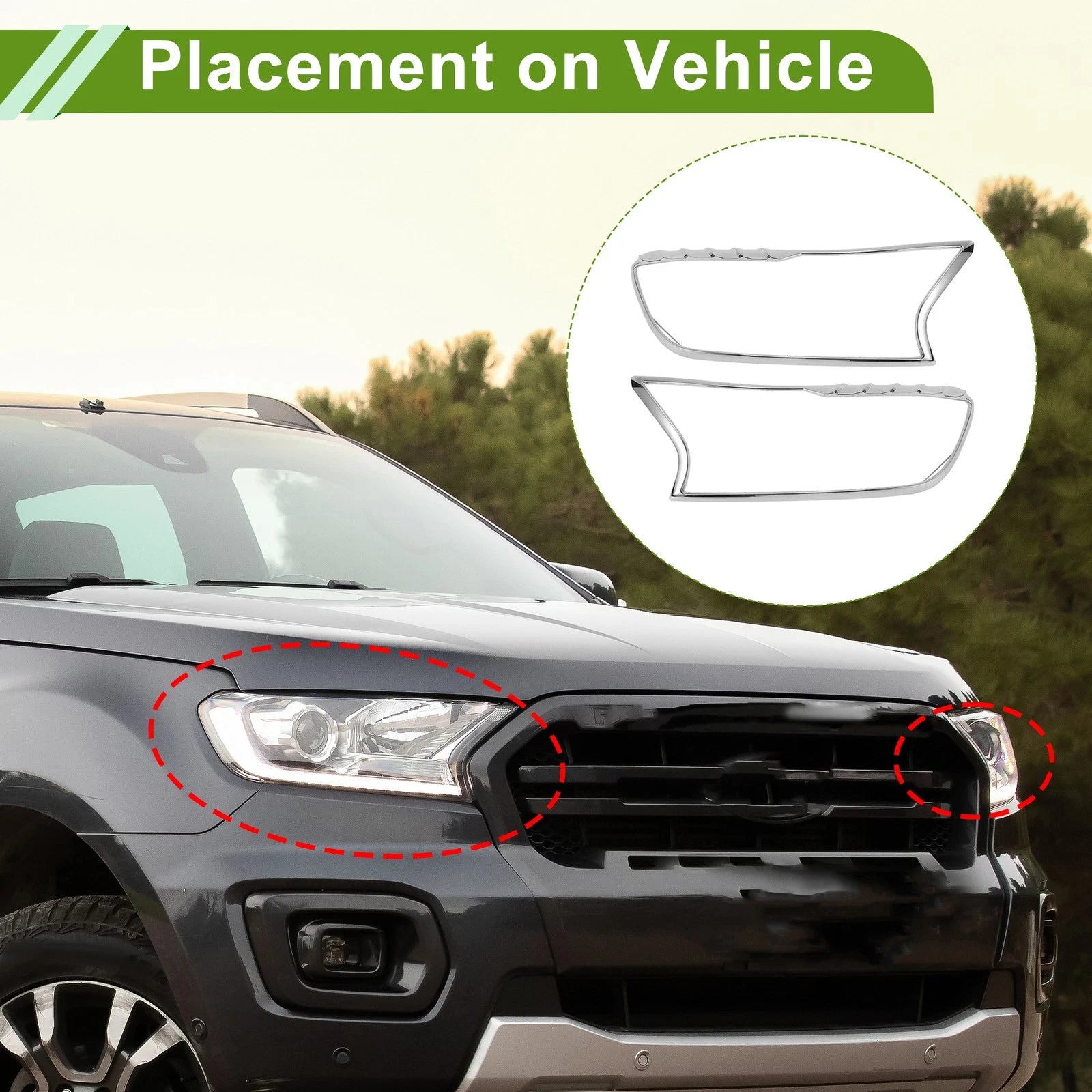 Pair Headlight Trim Bezel for Ford Ranger (2015–2021)