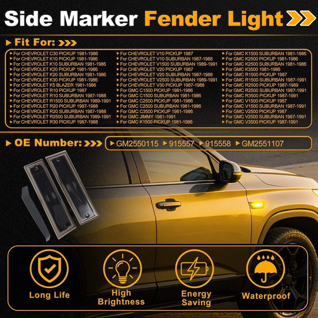 Side Marker Fender Light Left Right Replacement Set for Chevrolet Blazer (1987–1991)