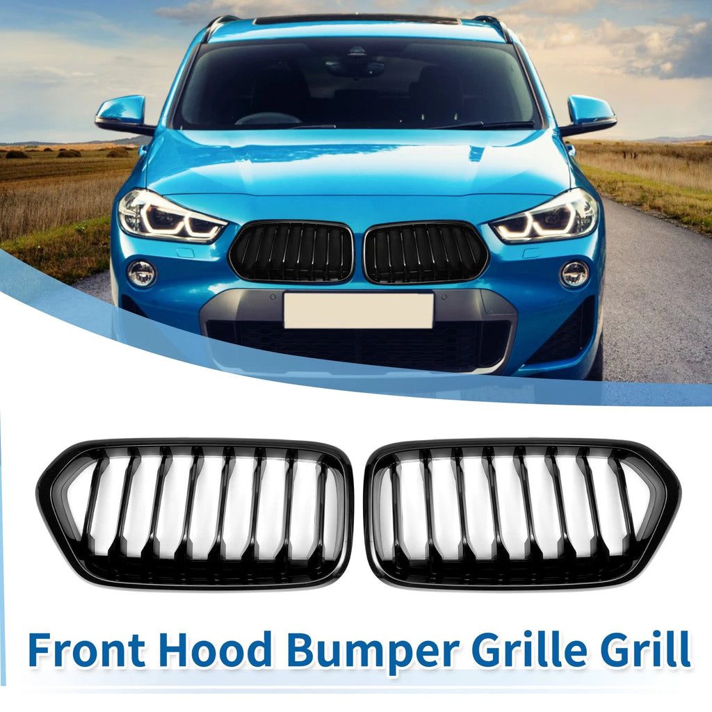 Pair Front Upper Bumper Grille Grill for BMW X2 F39 (2017–2023) Gloss Black